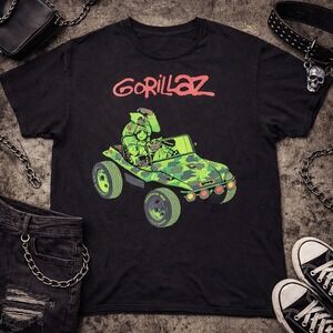 Gorillaz Geep Buggy Graphic T-Shirt Mens XL Black Band Tee Y2K Alt Stretwear